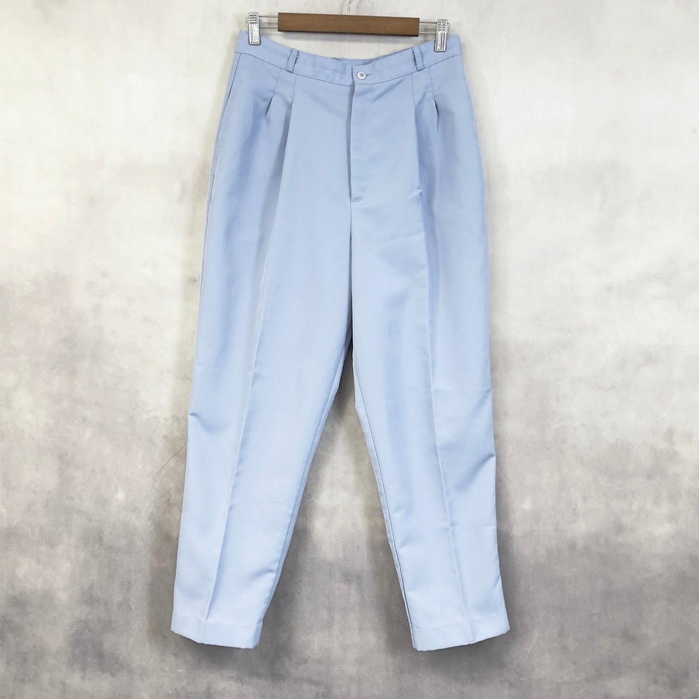 Vintage Liz Baker Pleated Tapered Trousers Women Size 14 Blue Minimal Career